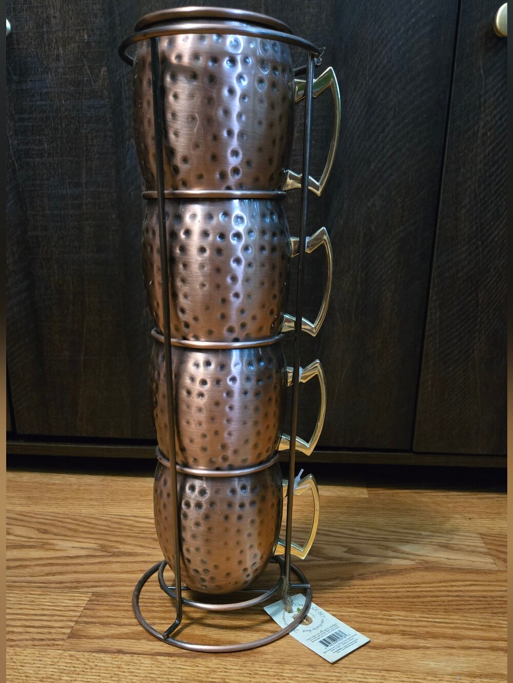 Silver One International Hammered Copper Moscow Mule Mug Set with Stand